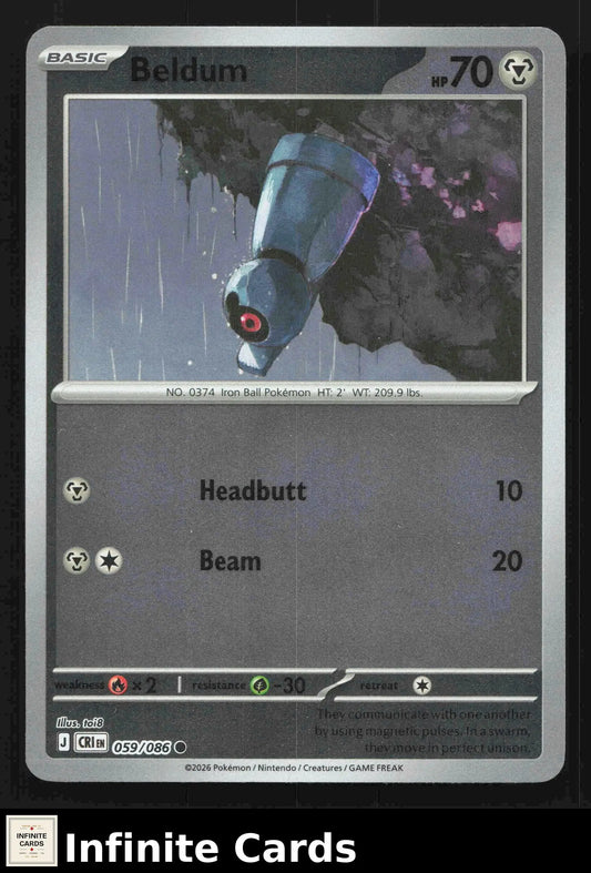 2026 Mega Evolutions: Chaos Rising Beldum 059/086 Reverse Holo Common NM