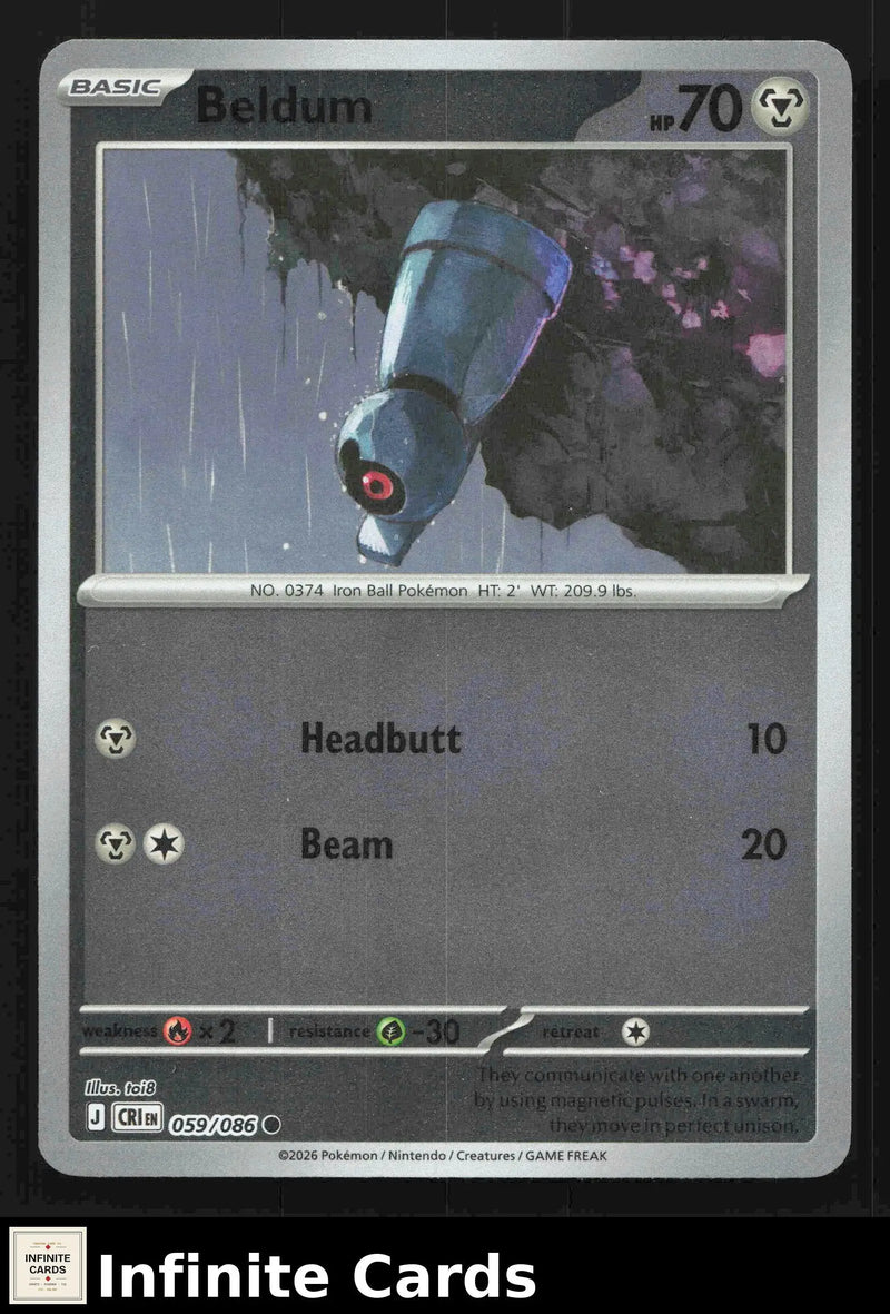2026 Mega Evolutions: Chaos Rising Beldum 059/086 Reverse Holo Common NM
