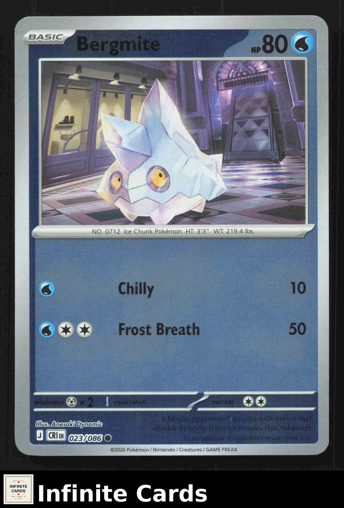 2026 Mega Evolutions: Chaos Rising Bergmite 023/086 Reverse Holo Common NM