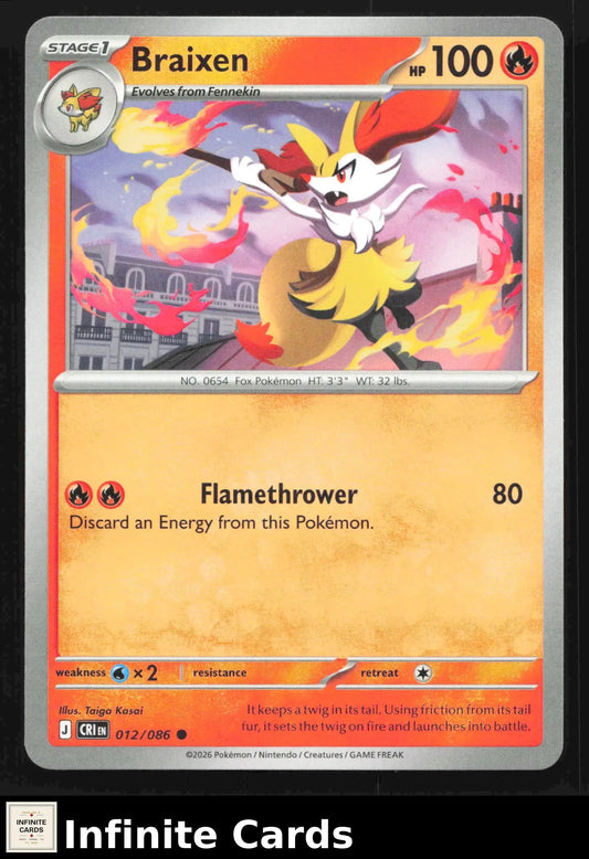 2026 Mega Evolutions: Chaos Rising Braixen 012/086 Common NM