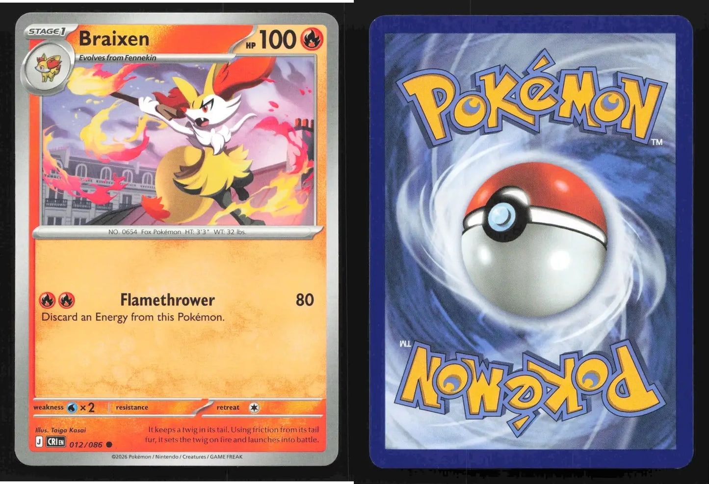 2026 Mega Evolutions: Chaos Rising Braixen 012/086 Common NM