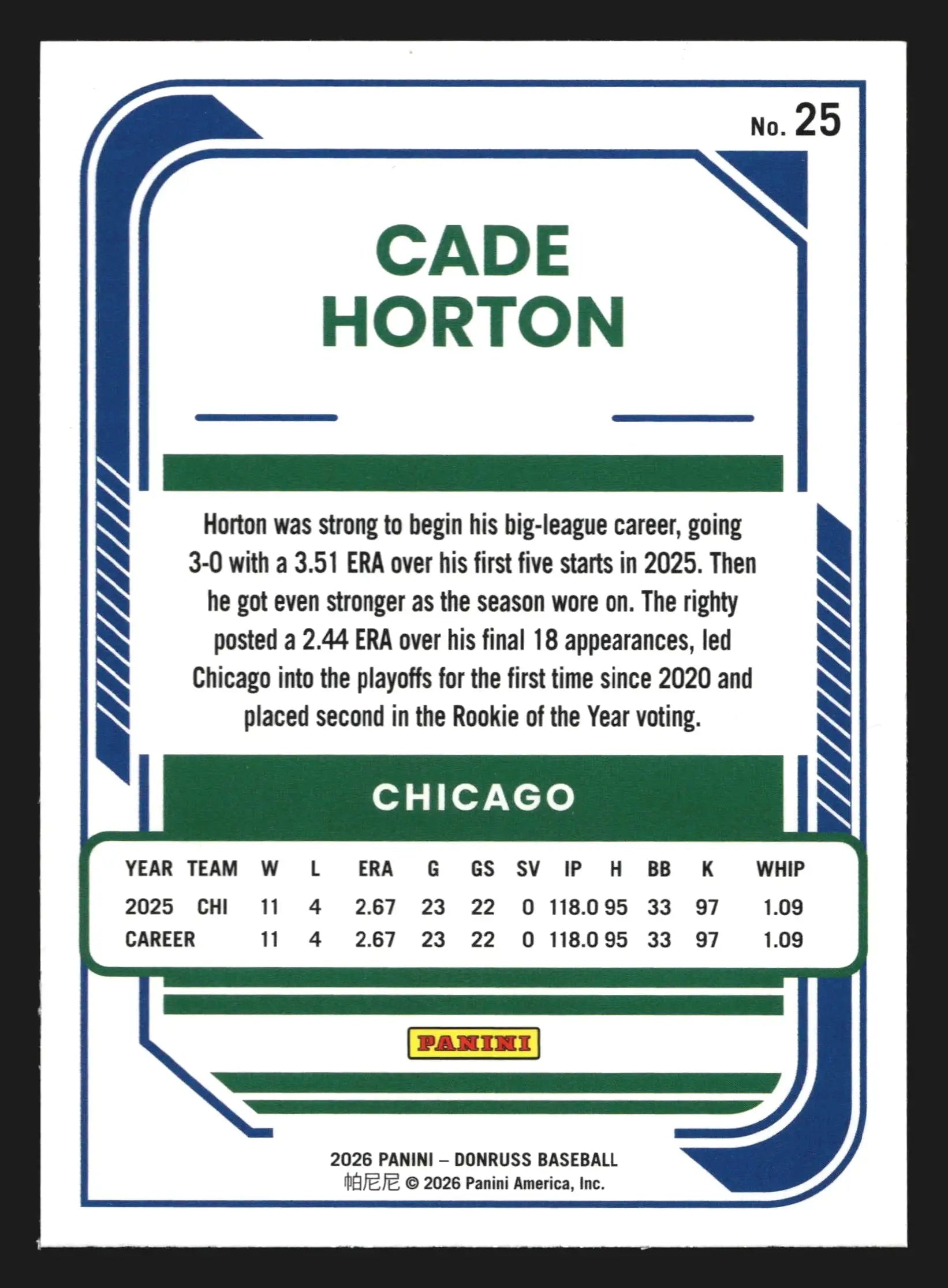 2026 Panini Donruss Cade Horton #25 Liberty Parallel Chicago Cubs - Baseball Card Single