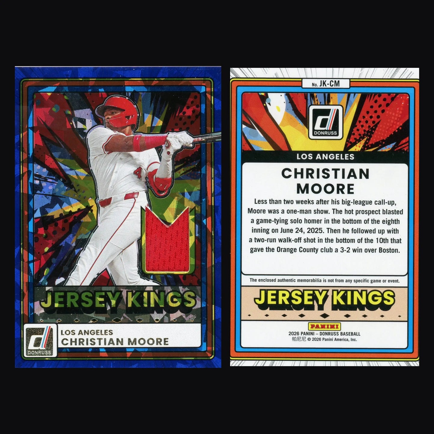 2026 Panini Donruss Jersey Kings #JK-CM Christian Moore Blue Ice Relic - Baseball Card Single