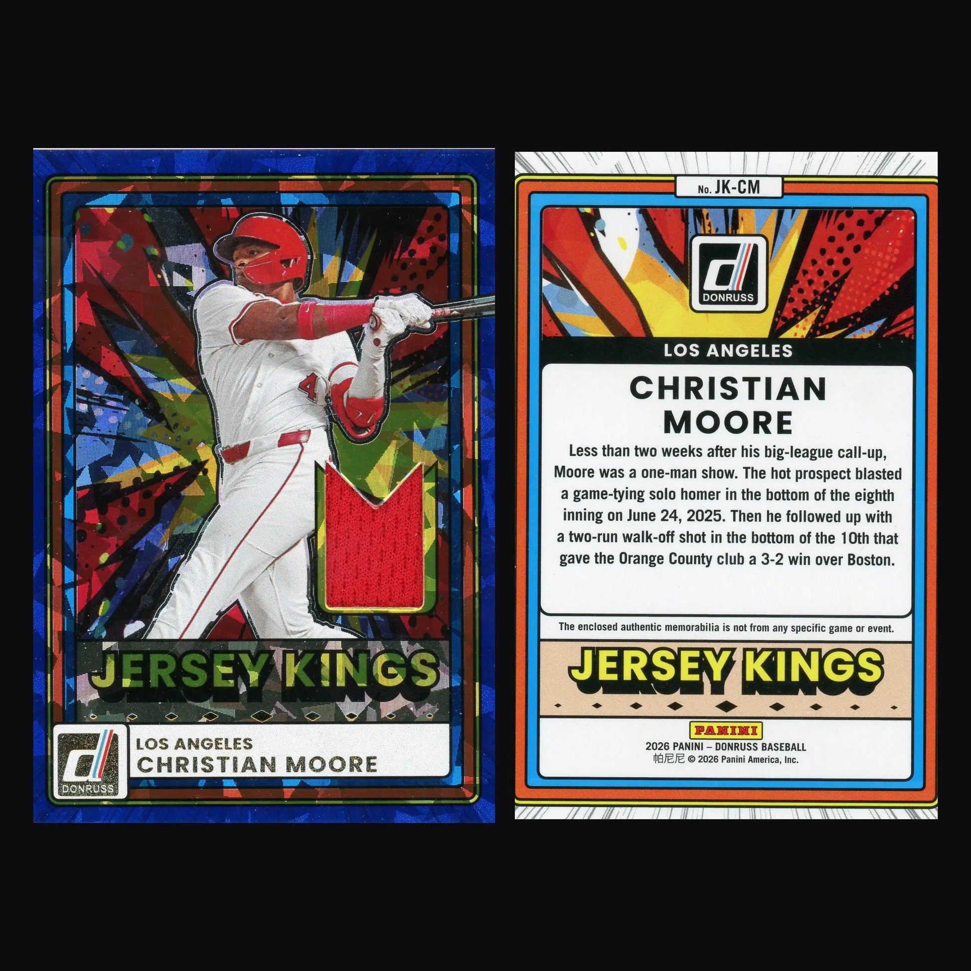 2026 Panini Donruss Jersey Kings #JK-CM Christian Moore Blue Ice Relic - Baseball Card Single