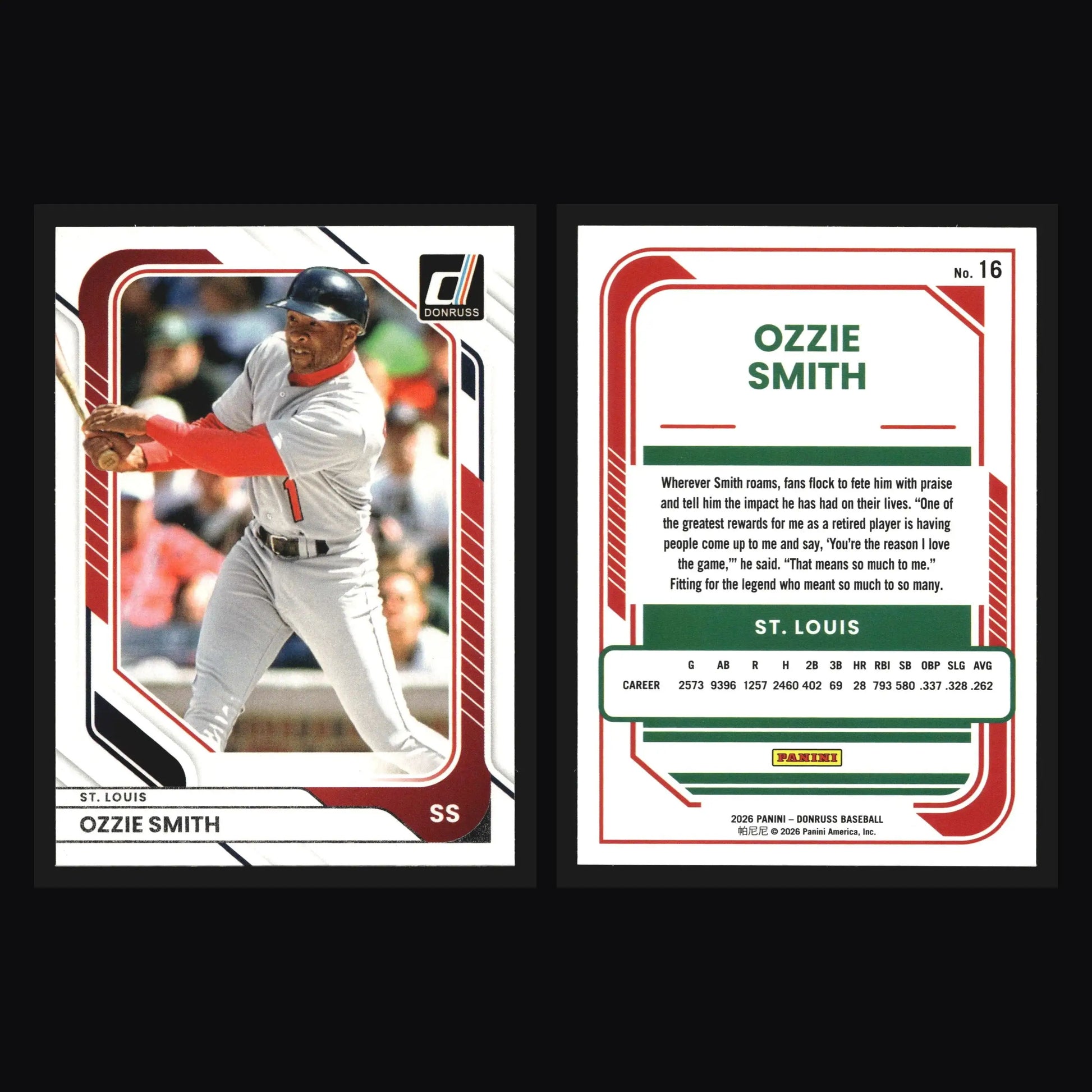 2026 Panini Donruss Ozzie Smith #16 St. Louis Cardinals HOF - Baseball Card Single