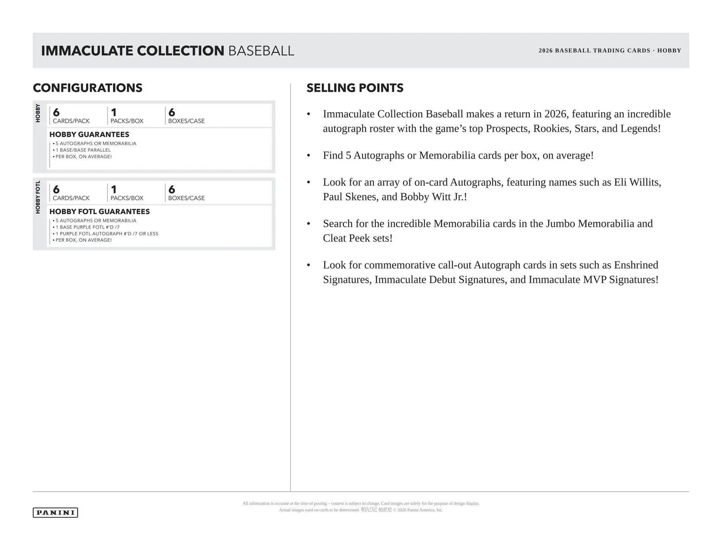 2026 Panini Immaculate Baseball Hobby Box | Columbia Sports Cards - Baseball Card Box