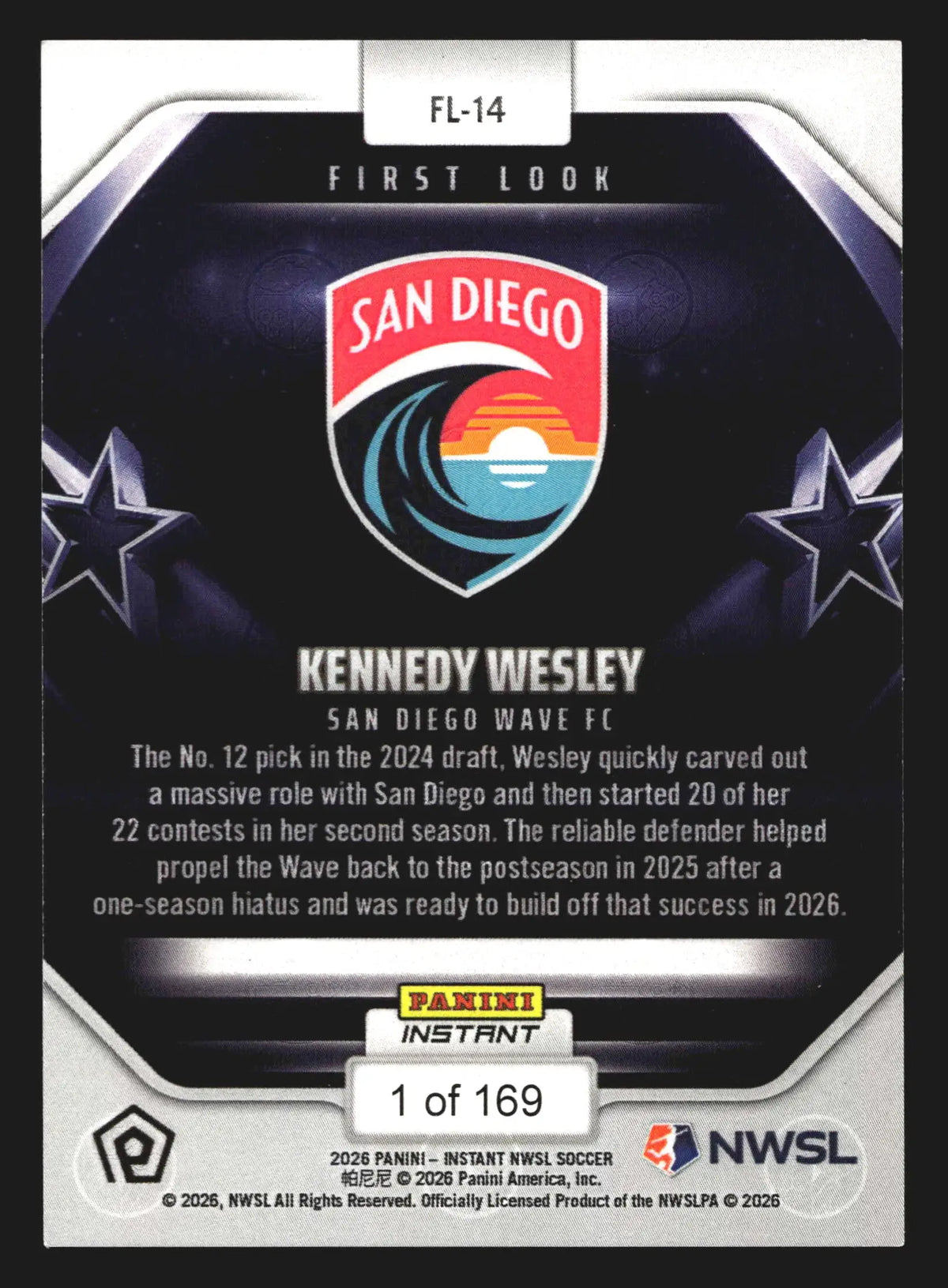 2026 Panini Instant NWSL First Look Kennedy Wesley #FL-14 /169 - Soccer Card Single