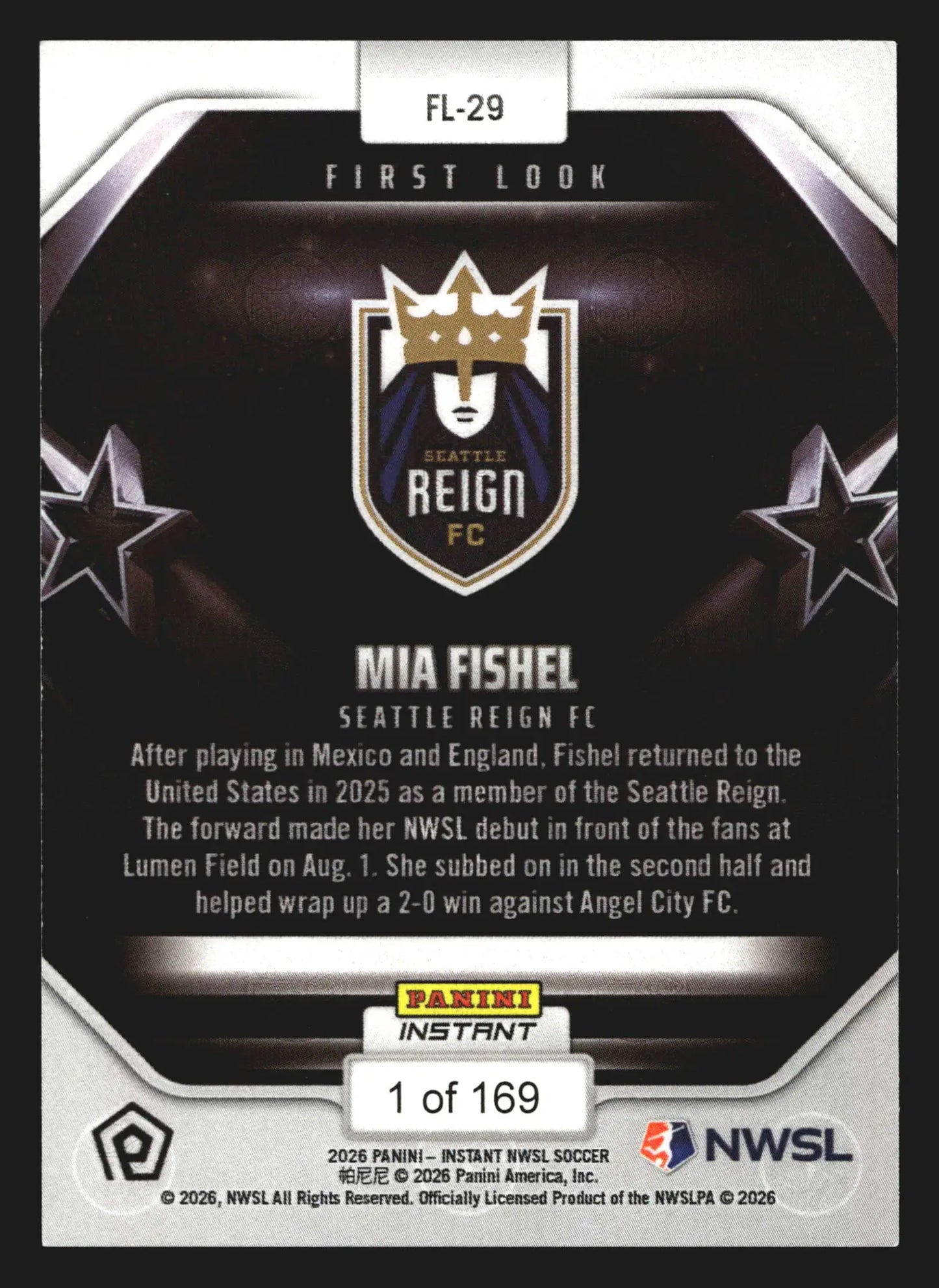 2026 Panini Instant NWSL First Look Mia Fishel #FL-29 /169 - Soccer Card Single
