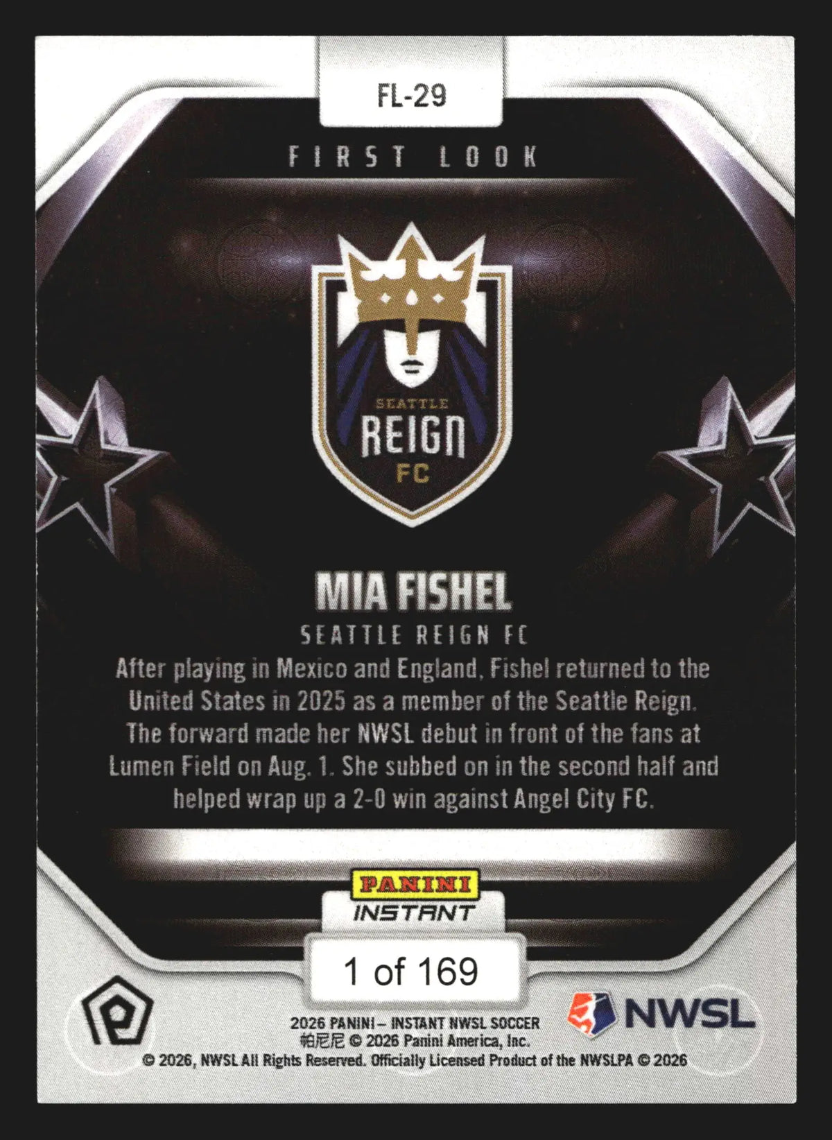 2026 Panini Instant NWSL First Look Mia Fishel #FL-29 /169 - Soccer Card Single