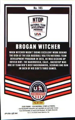 2026 Panini Stars & Stripes Prizm USA Baseball #145 Brogan Witcher