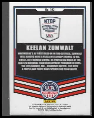 2026 Panini Stars & Stripes Prizm USA Baseball #193 Keelan Zumwalt
