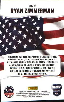 2026 Panini Stars & Stripes Prizm USA Baseball All-American #19 Ryan Zimmerman