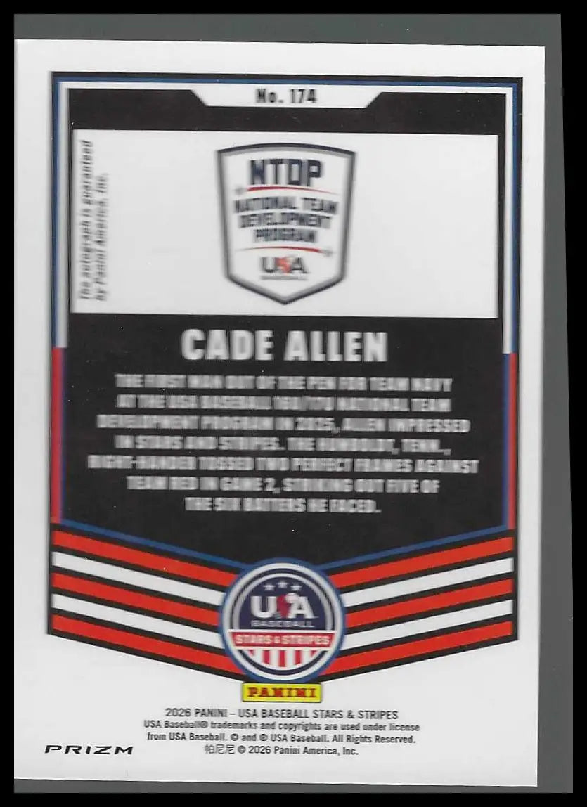 2026 Panini Stars & Stripes Prizm USA Baseball Autograph #174 Cade Allen