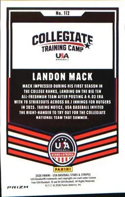 2026 Panini Stars & Stripes Prizm USA Baseball Green #112 Landon Mack