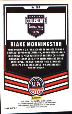 2026 Panini Stars & Stripes Prizm USA Baseball Silver #104 Blake Morningstar