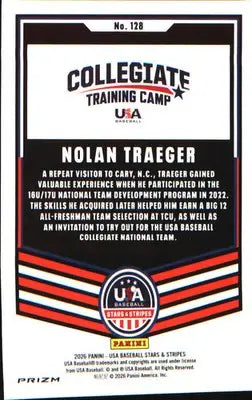 2026 Panini Stars & Stripes Prizm USA Baseball Silver #128 Nolan Traeger - Baseball Card Single