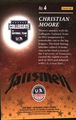 2026 Panini Stars & Stripes Prizm USA Baseball Talisman #4 Christian Moore