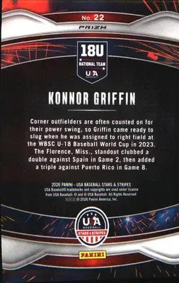 2026 Panini Stars & Stripes Prizm USA Fireworks Prizms Green #22 Konnor Griffin