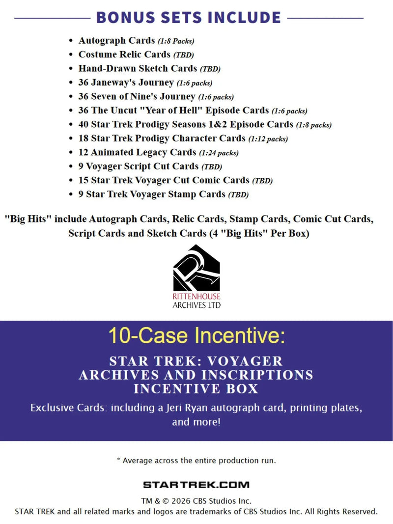 2026 Rittenhouse Star Trek Voyager Archives & Inscriptions Hobby Box - Non-Sports Card Box