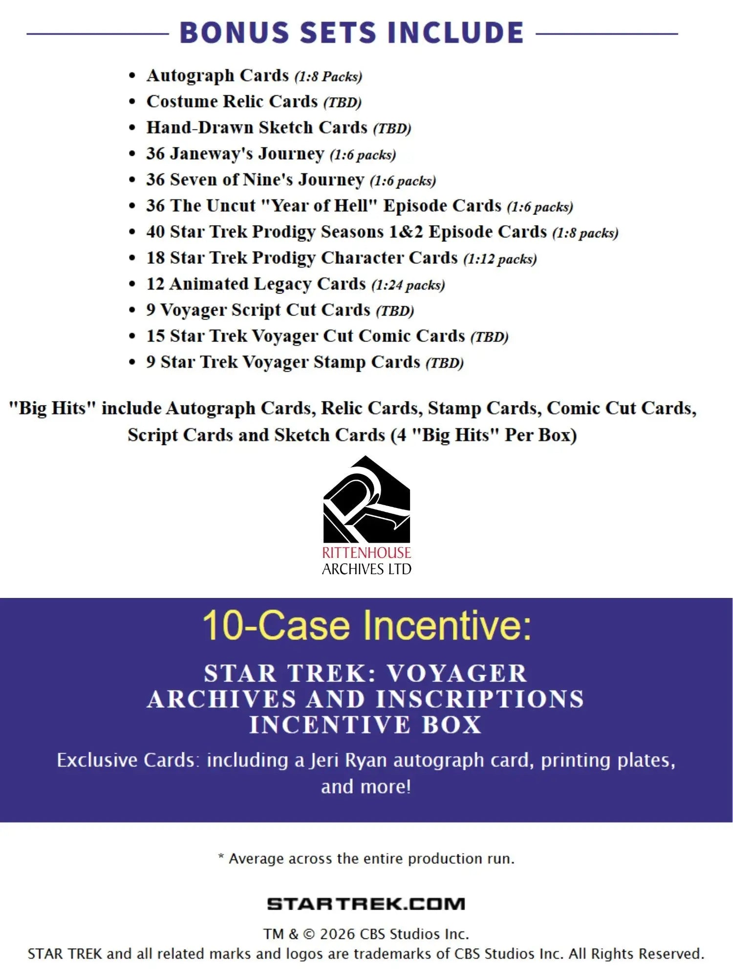 2026 Rittenhouse Star Trek Voyager Archives & Inscriptions Hobby Box - Star Trek Card Box