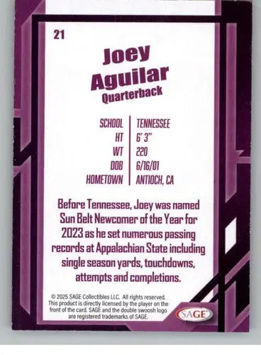 2026 Sage Retail Black #21 Joey Aguilar NM-MT ID:80668 - Football Card Single