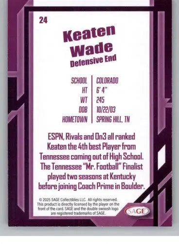 2026 Sage Retail Black #24 Keaten Wade NM-MT ID:80669 - Football Card Single