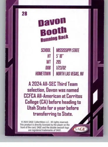 2026 Sage Retail Black #28 Davon Booth NM-MT ID:80672 - Football Card Single