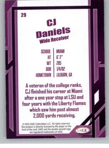 2026 Sage Retail Black #29 CJ Daniels NM-MT ID:80673 - Football Card Single