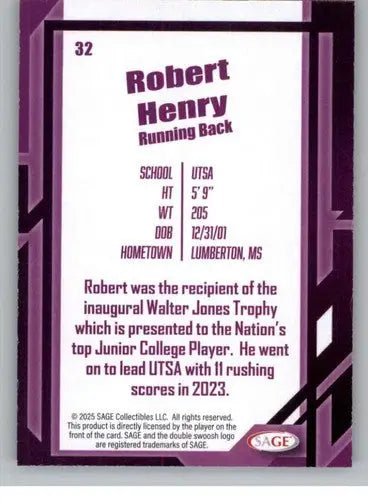 2026 Sage Retail Black #32 Robert Henry NM-MT ID:80674 - Football Card Single