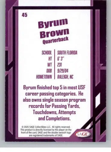 2026 Sage Retail Black #45 Byrum Brown NM-MT ID:80679 - Football Card Single