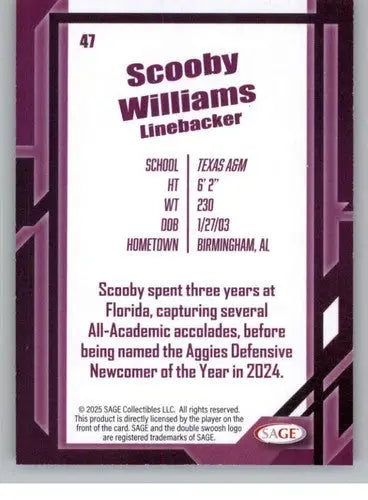 2026 Sage Retail Black #47 Scooby Williams NM-MT ID:80681 - Basketball Card Single