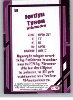 2026 Sage Retail Black #50 Jordyn Tyson NM-MT ID:80683 - Football Card Single