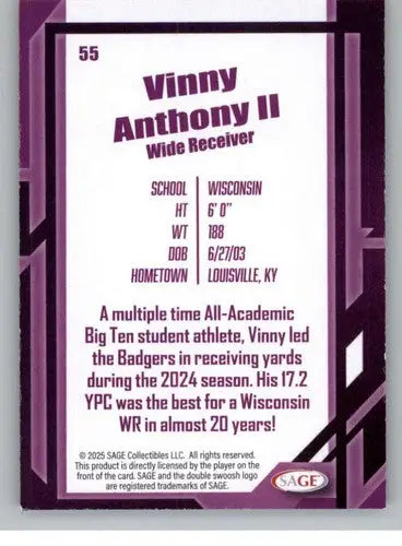 2026 Sage Retail Black #55 Vinny Anthony II NM-MT ID:80686 - Football Card Single