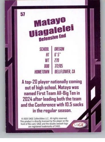 2026 Sage Retail Black #57 Matayo Uiagalelei NM-MT ID:80687 - Football Card Single
