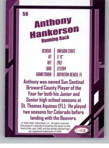 2026 Sage Retail Black #59 Anthony Hankerson NM-MT ID:80688 - Football Card Single
