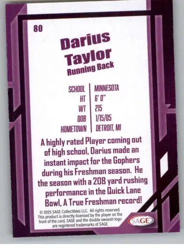 2026 Sage Retail Black #80 Darius Taylor NM-MT ID:80694 - Football Card Single