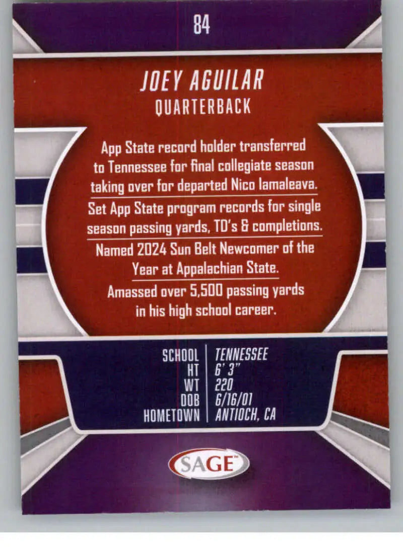 2026 Sage Retail Black #84 Joey Aguilar NM-MT NXL ID:80696 - Football Card Single