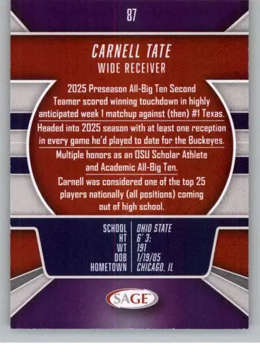 2026 Sage Retail Black #87 Carnell Tate NM-MT NXL ID:80698 - Football Card Single