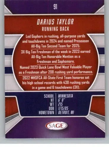 2026 Sage Retail Black #91 Darius Taylor NM-MT NXL ID:80700 - Other