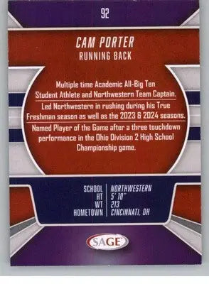 2026 Sage Retail Black #92 Cam Porter NM-MT NXL ID:80701 - Football Card Single