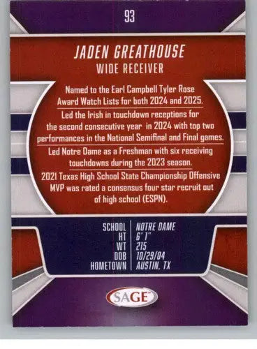 2026 Sage Retail Black #93 Jaden Greathouse NM-MT NXL ID:80702 - Football Card Single