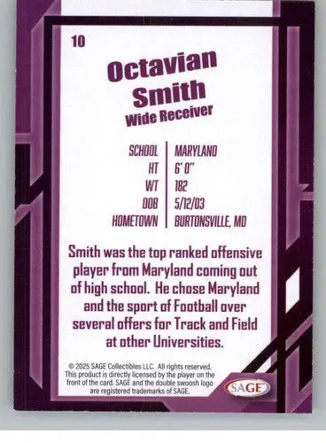 2026 Sage Retail Silver #10 Octavian Smith NM-MT ID:80617 - Football Card Single