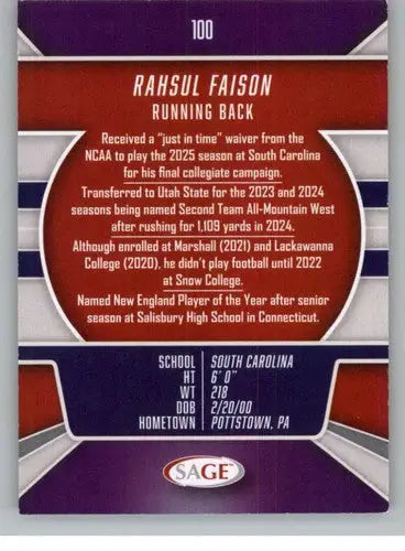 2026 Sage Retail Silver #100 Rashul Faison NM-MT NXL ID:80658 - Football Card Single