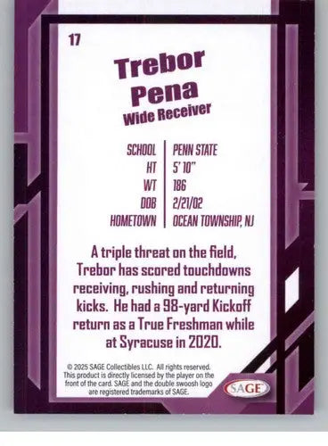 2026 Sage Retail Silver #17 Trebor Pena NM-MT ID:80621 - Football Card Single