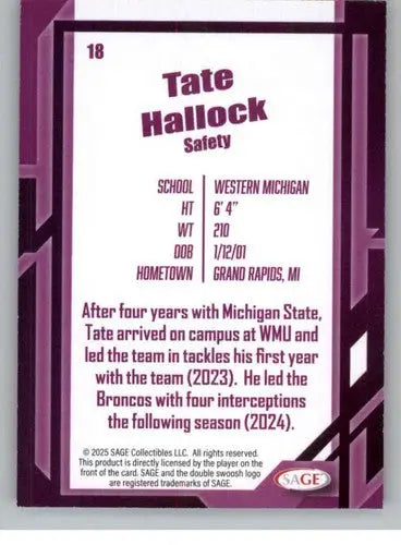 2026 Sage Retail Silver #18 Tate Hallock NM-MT ID:80622 - Football Card Single