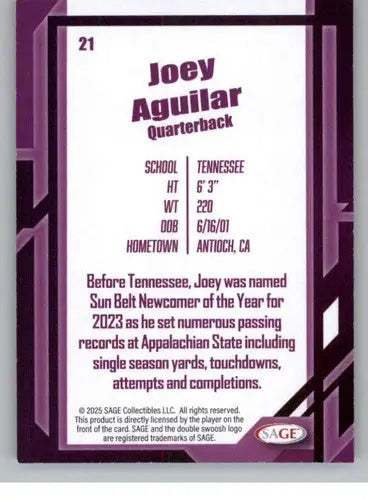 2026 Sage Retail Silver #21 Joey Aguilar NM-MT ID:80624 - Football Card Single