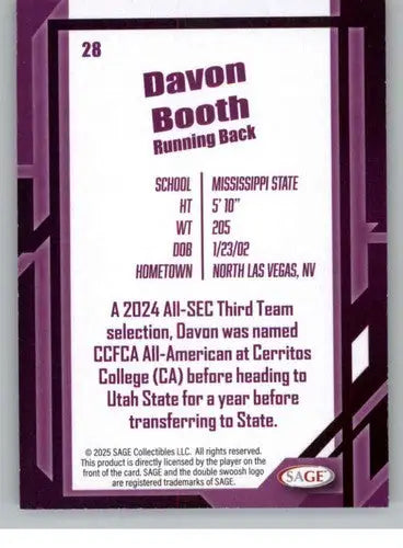 2026 Sage Retail Silver #28 Davon Booth NM-MT ID:80627 - Football Card Single