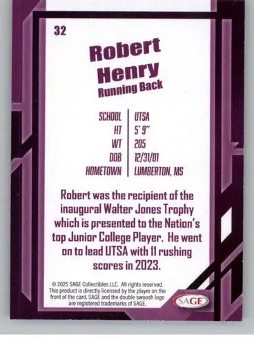 2026 Sage Retail Silver #32 Robert Henry NM-MT ID:80628 - Football Card Single