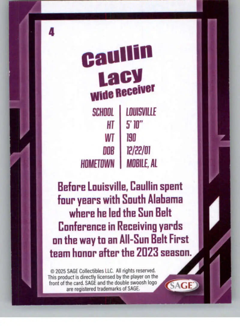2026 Sage Retail Silver #4 Caullin Lacy NM-MT ID:80613 - Football Card Single