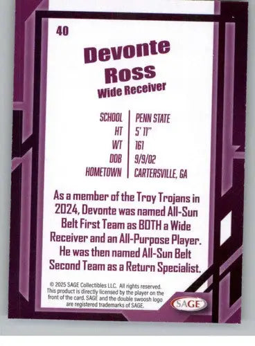 2026 Sage Retail Silver #40 Devonte Ross NM-MT ID:80632 - Football Card Single